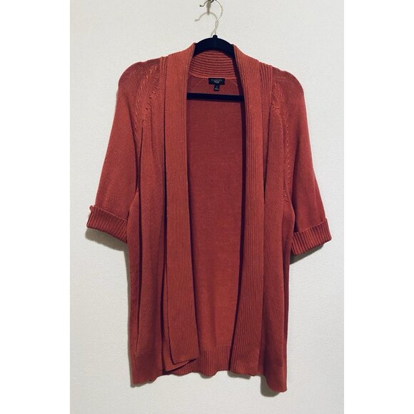 Talbots Cardigan Sweater Womens 1X Rose Pink Short Sleeve Open Front Layering - Picture 1 of 5